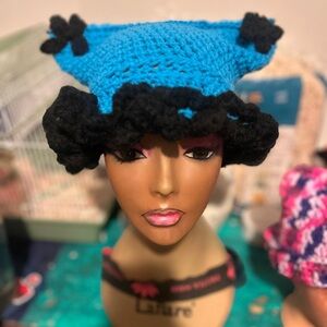 Blue and Black Crochet Hat
